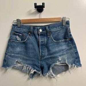 Levi’s 501 high rise denim cut off shorts